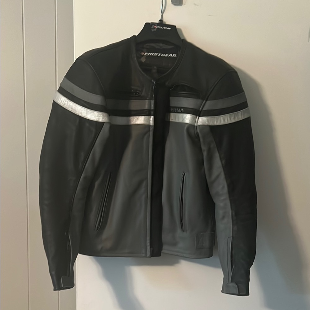 Men’s Black and Gray Motorcycle  Jacket with Reflective Stripes